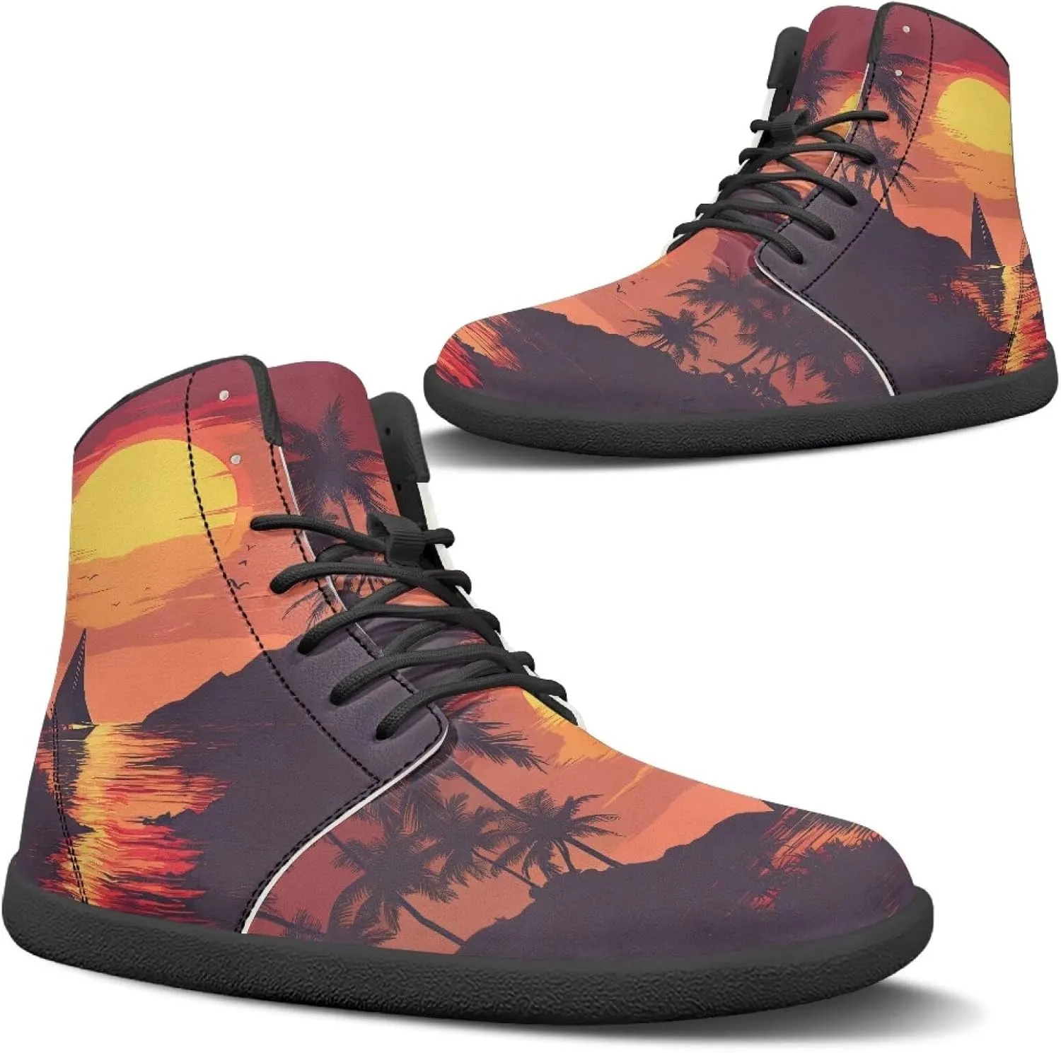 Women's High Top PU Leather Barefoot Shoes Wide Toe Box Fashion Sneakers Comfortable Casual Walking Shoes Lightweight Dress Shoes SizeUS 6-13.5