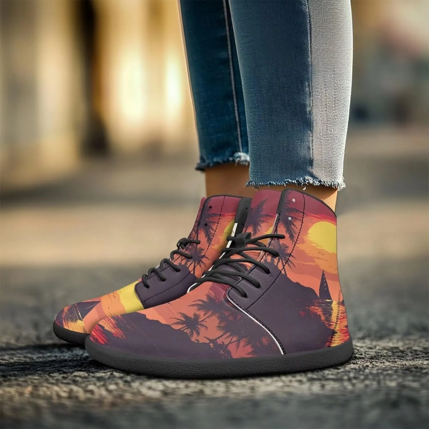 Women's High Top PU Leather Barefoot Shoes Wide Toe Box Fashion Sneakers Comfortable Casual Walking Shoes Lightweight Dress Shoes SizeUS 6-13.5