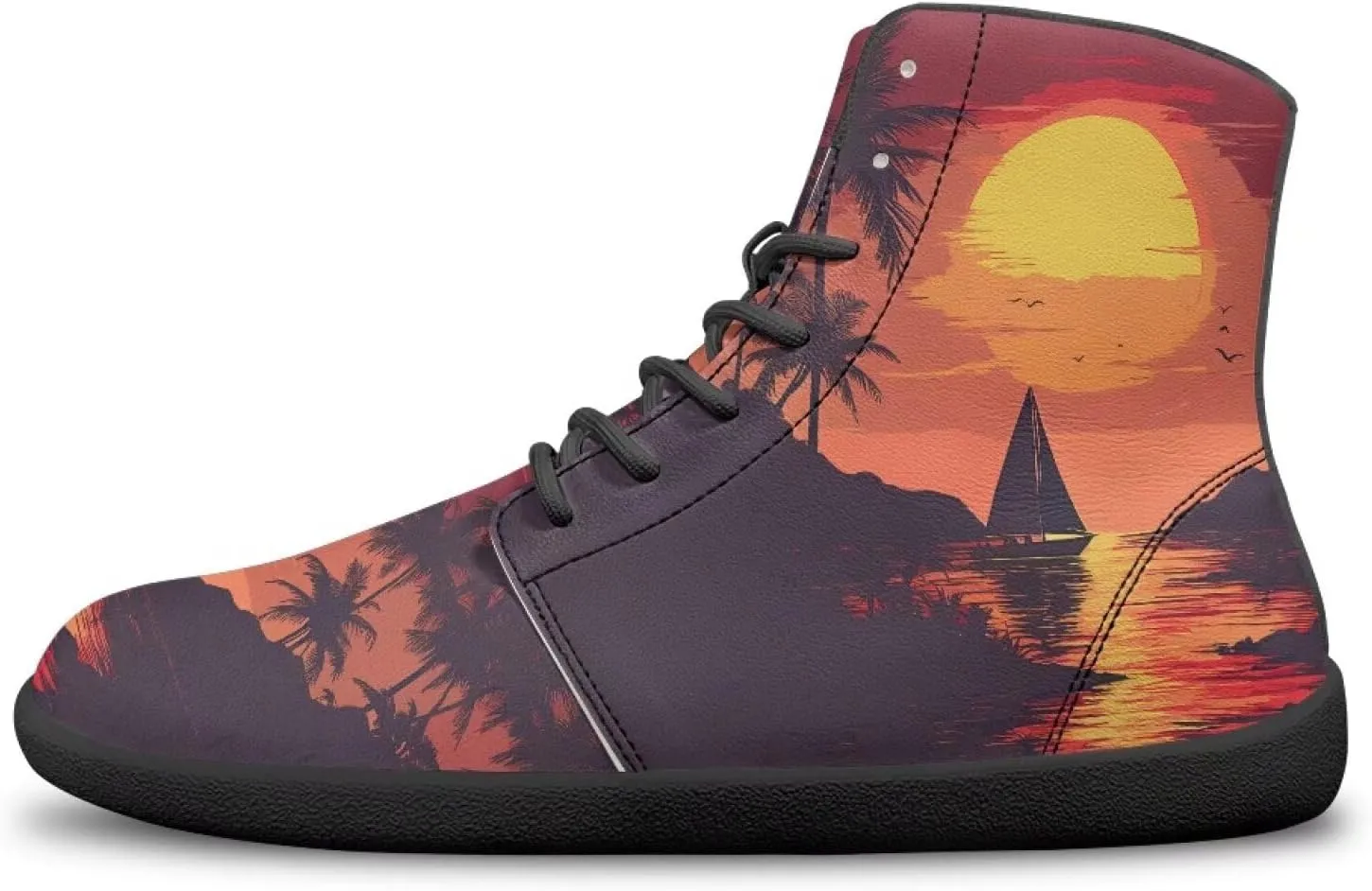 Women's High Top PU Leather Barefoot Shoes Wide Toe Box Fashion Sneakers Comfortable Casual Walking Shoes Lightweight Dress Shoes SizeUS 6-13.5