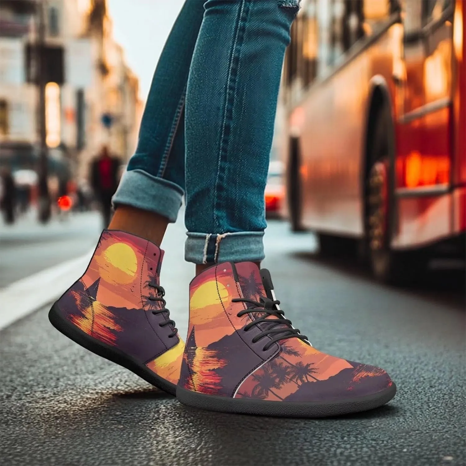 Women's High Top PU Leather Barefoot Shoes Wide Toe Box Fashion Sneakers Comfortable Casual Walking Shoes Lightweight Dress Shoes SizeUS 6-13.5