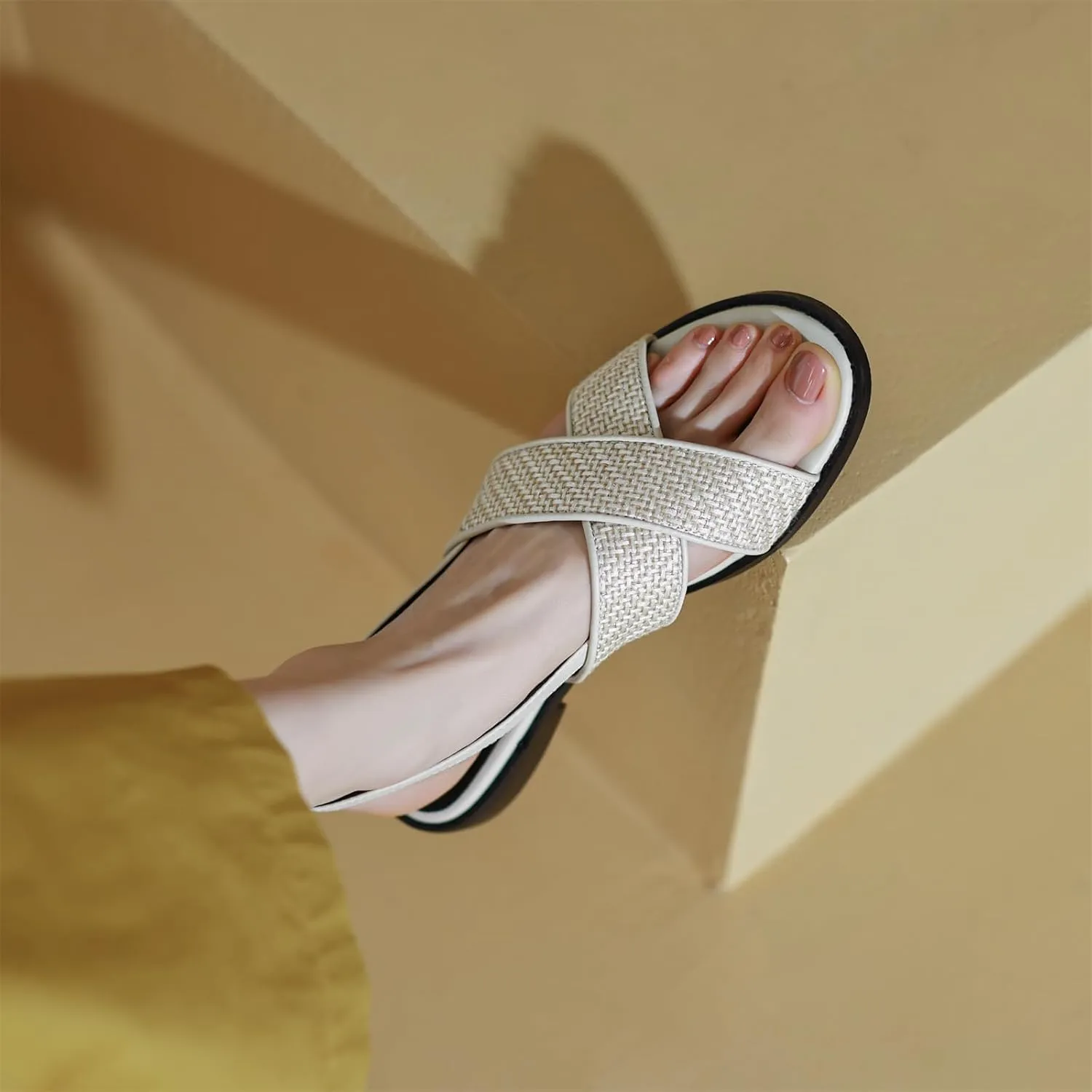 Women's Hollow Woven Fisherman Sandals Pull-On Summer Fashion Adjustable Buckle Slingback Cross Strap Rome Flats Comfortable Low Chunky Heel Casual Dress Shopping Daily Wear Shoes