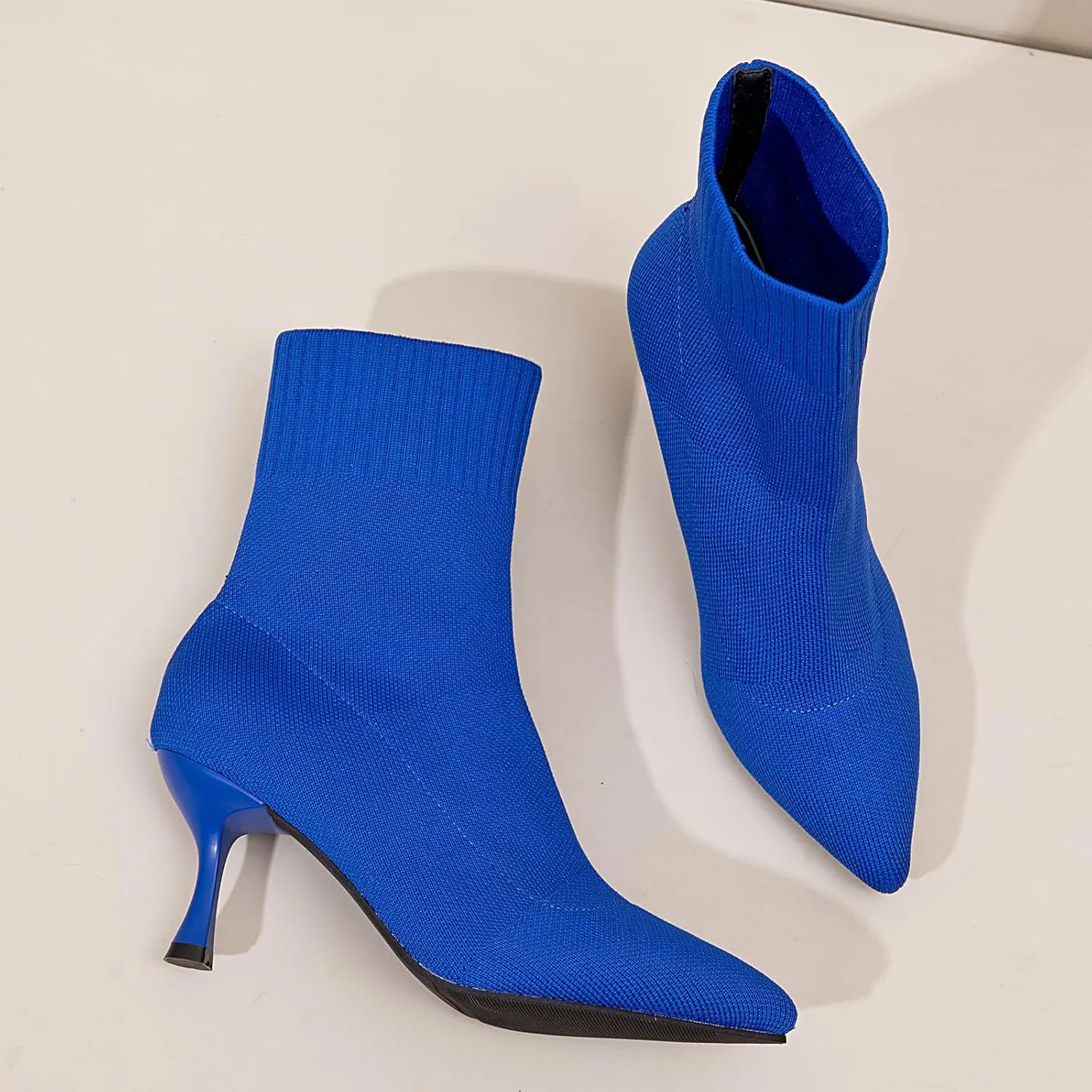 Womens Knit Ankle Boots Pointed Toe Kitten Heels Booties Winter Stiletto Mid Heel Sock Boots Shoes