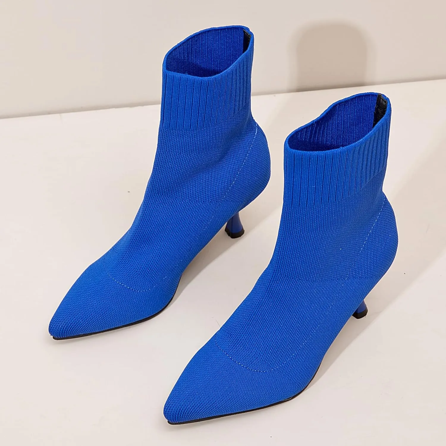 Womens Knit Ankle Boots Pointed Toe Kitten Heels Booties Winter Stiletto Mid Heel Sock Boots Shoes