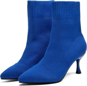Womens Knit Ankle Boots Pointed Toe Kitten Heels Booties Winter Stiletto Mid Heel Sock Boots Shoes