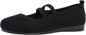 Womens Knit Ballet Flats Shoes Breathable Crochet Knit Mesh Round Toe Shoes Double Strap Shoe Walking Shoe Wear Jeans
