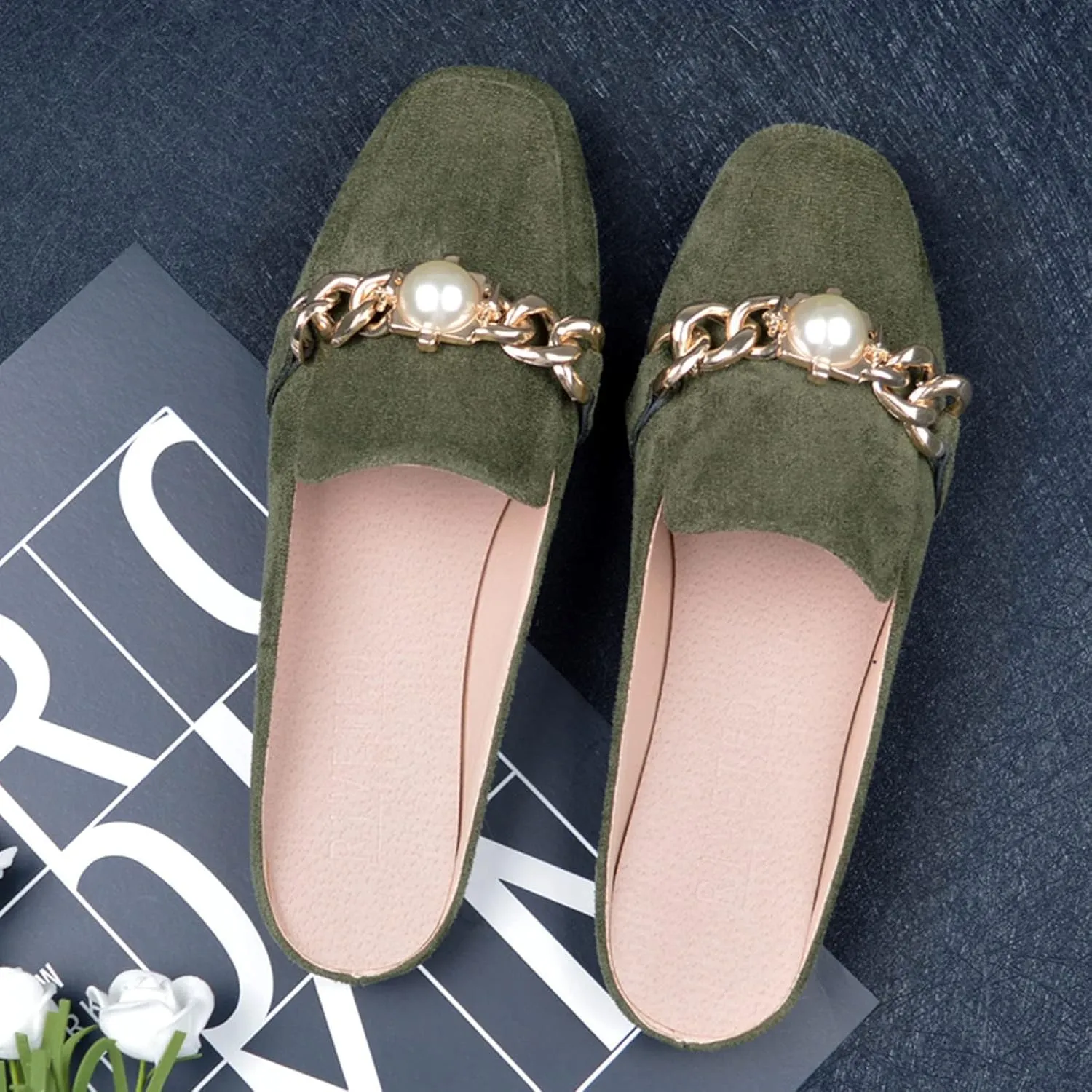 Women's Lazy Square Head Heel Less Cover Toe Flat Half Slippers High Top Casual Shoes for Women