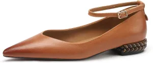 Women's Leather Handmade lace-up Shoes,Pointed Toe Formal Flats,Handmade Loafers,Low Heeled Pumps