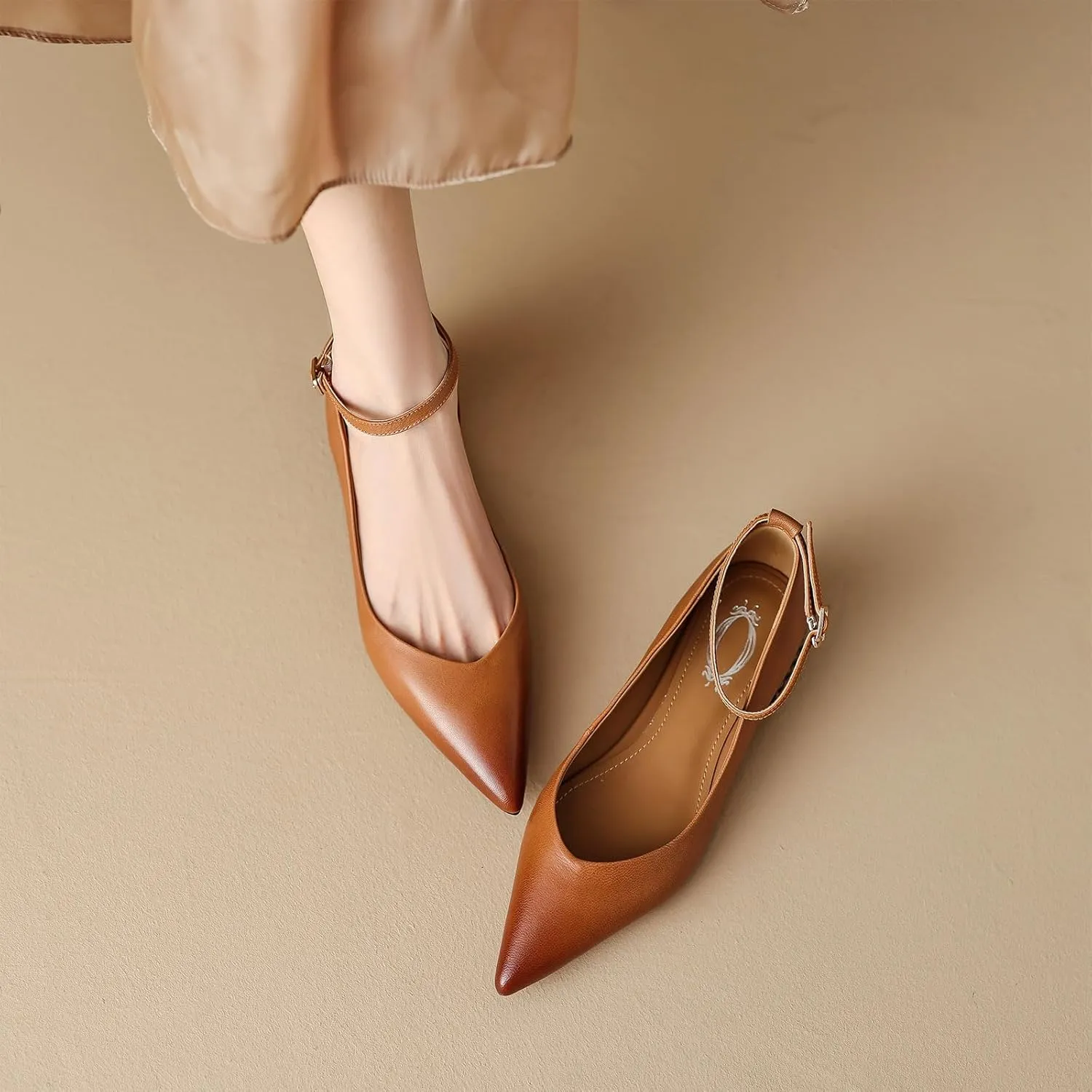 Women's Leather Handmade lace-up Shoes,Pointed Toe Formal Flats,Handmade Loafers,Low Heeled Pumps