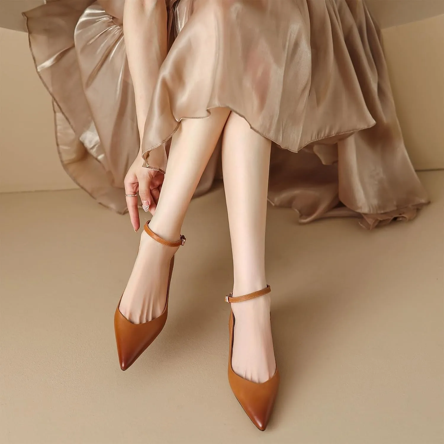 Women's Leather Handmade lace-up Shoes,Pointed Toe Formal Flats,Handmade Loafers,Low Heeled Pumps