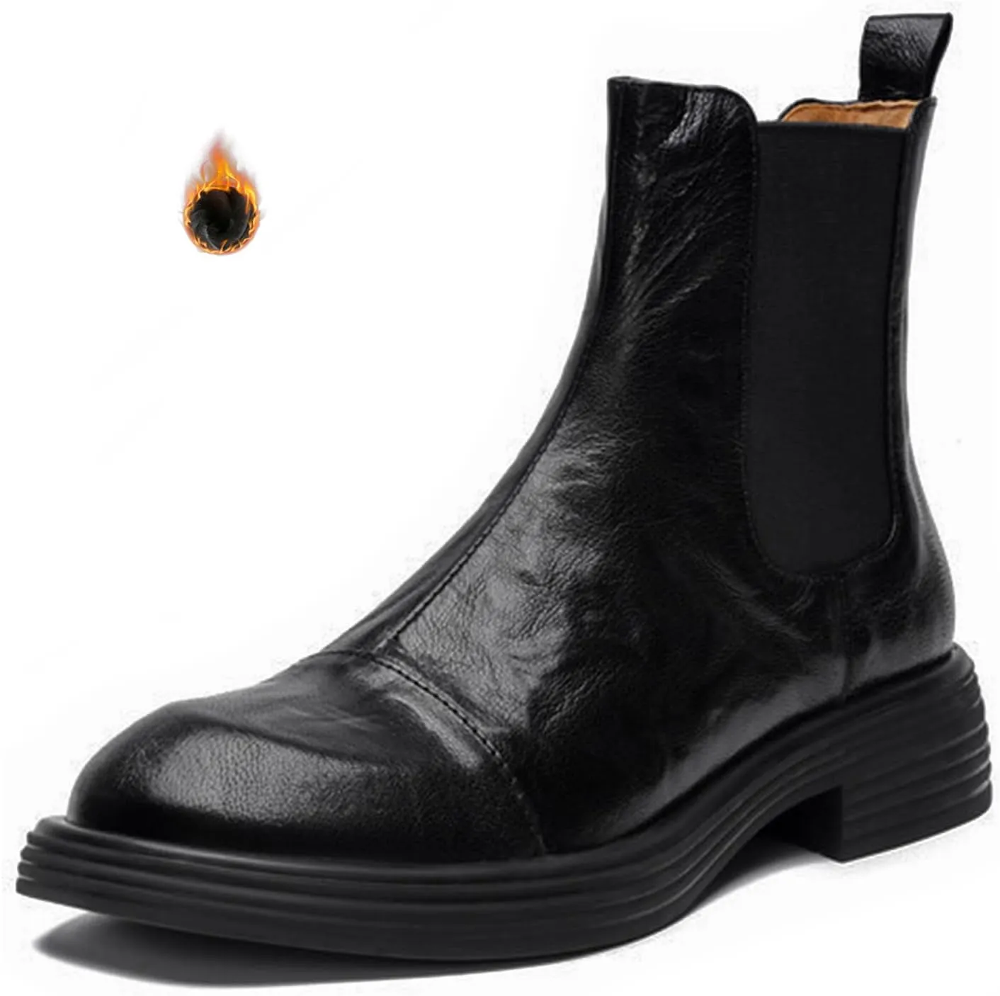 Women's Leather Low Heel Chelsea Boots Comfortable Round Toe Platform Slip On Retro Elastic Ankle Boots Fall Winter Fashion Dress Booties