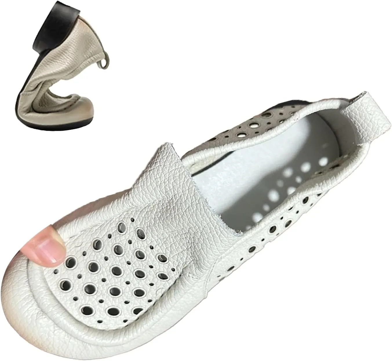 Women's Leather Ruched Slip-on Dress Pumps,Summer/Fall Comfort Round Toe Non-Slip Ox Soft Sole Casual Walking Loafers