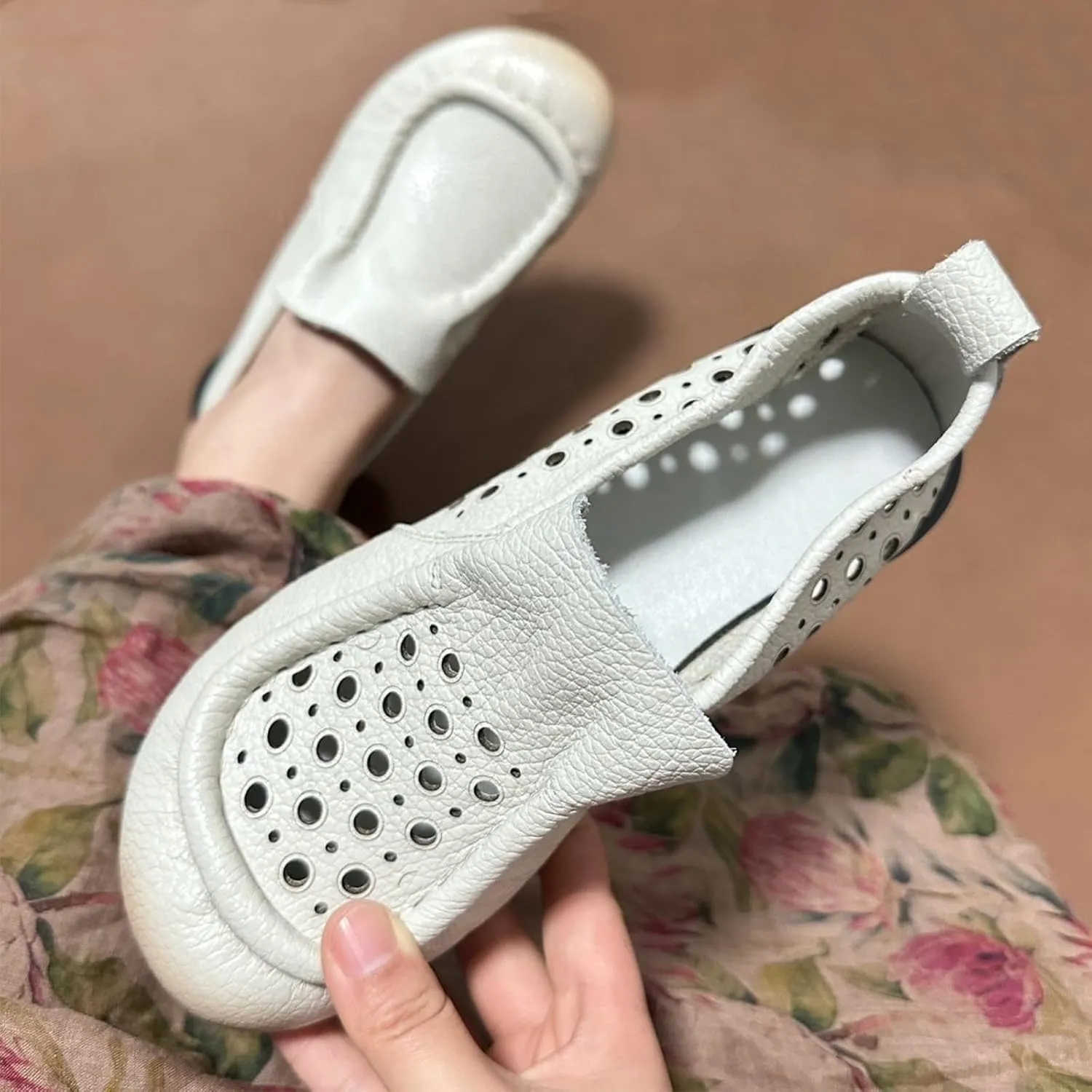 Women's Leather Ruched Slip-on Dress Pumps,Summer/Fall Comfort Round Toe Non-Slip Ox Soft Sole Casual Walking Loafers
