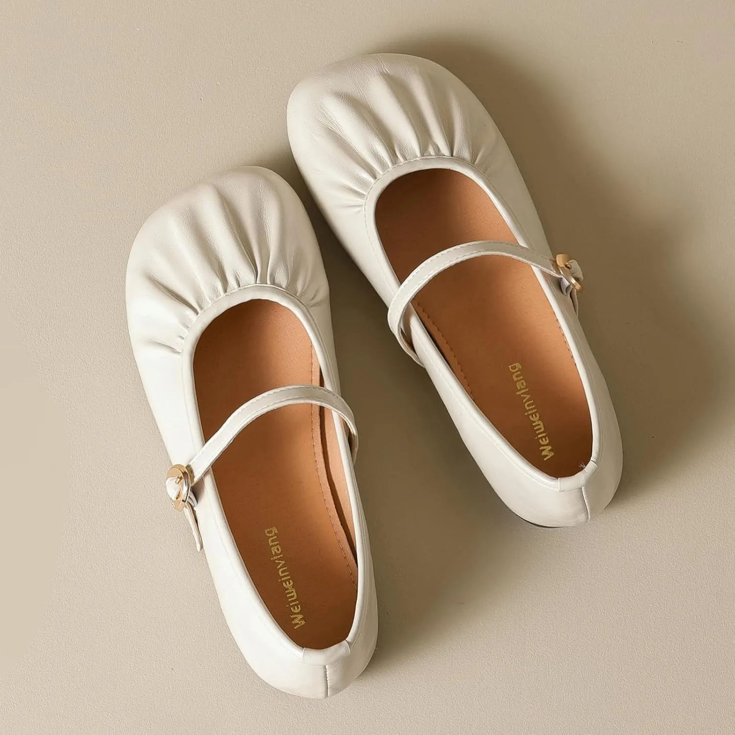 Women's Leather Wide Square Toe Mary Jane Flats Fashion Single Strap Shallow Mouth Slip On Casual Ballets Comfortable Luxury Business Wedding Dress Shoes