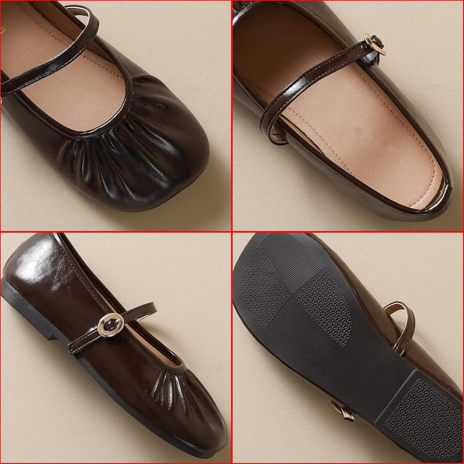 Women's Leather Wide Square Toe Mary Jane Flats Fashion Single Strap Shallow Mouth Slip On Casual Ballets Comfortable Luxury Business Wedding Dress Shoes
