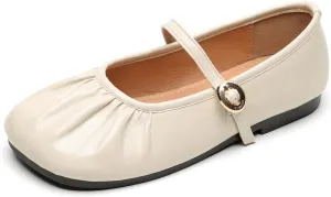 Women's Leather Wide Square Toe Mary Jane Flats Fashion Single Strap Shallow Mouth Slip On Casual Ballets Comfortable Luxury Business Wedding Dress Shoes