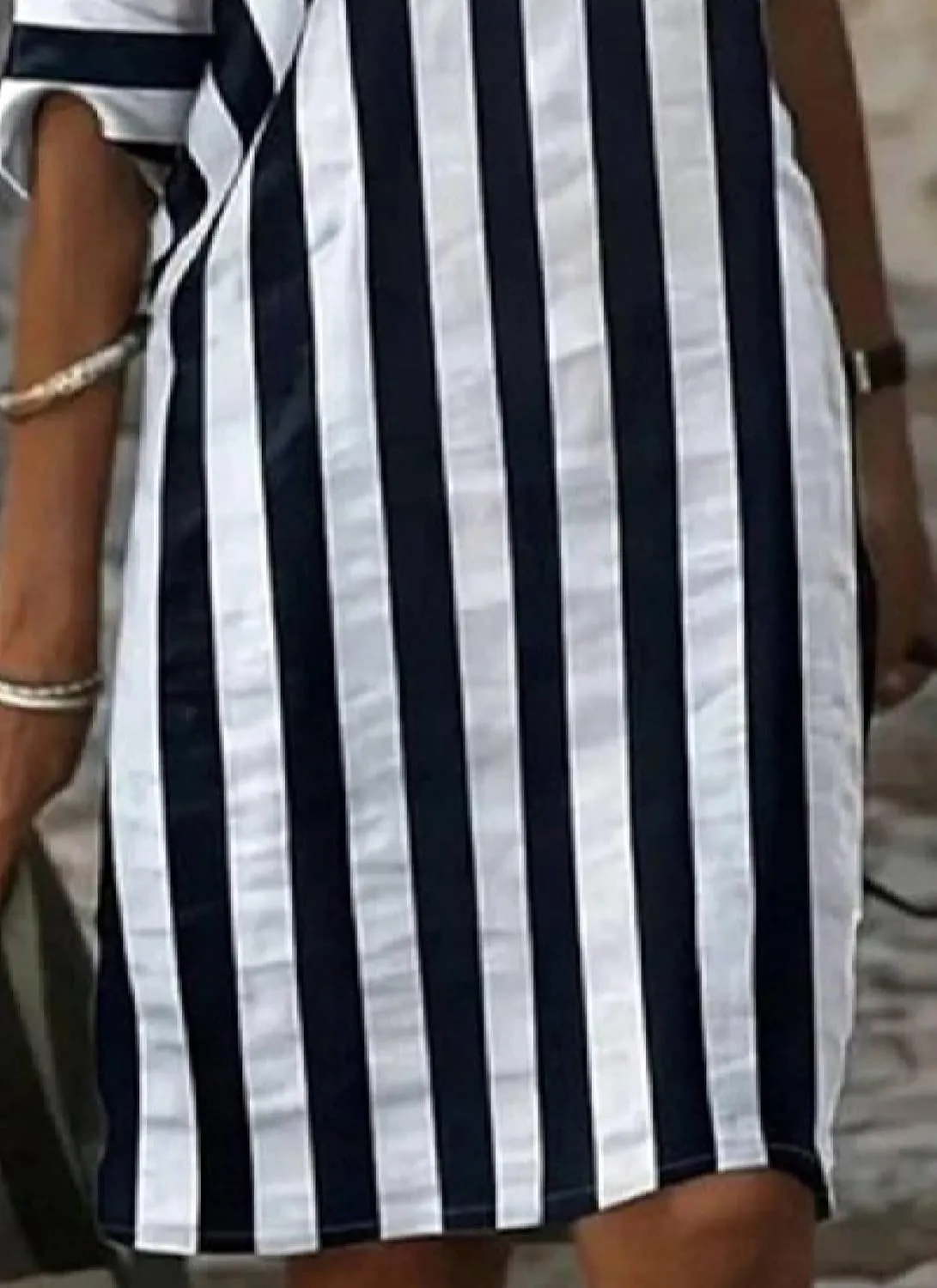 Womens Loose Fit Striped V Neck 3/4 Sleeve Mini Dress 2025 Summer Semi Casual Shift Daily Work Dress