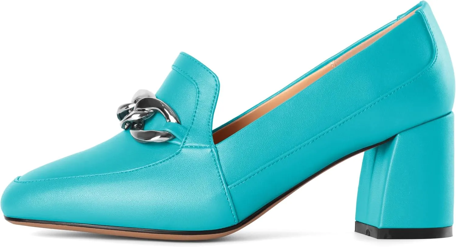 Women's Low Heel Pumps Loafers with Metal Buckle Square Toe Pumps Chunky Heeled Pump Stylish Comfortable 2.5 Inch Loafers Heels