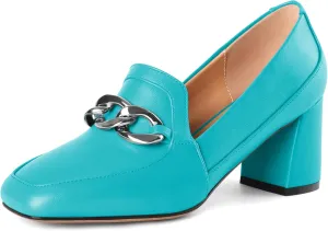 Women's Low Heel Pumps Loafers with Metal Buckle Square Toe Pumps Chunky Heeled Pump Stylish Comfortable 2.5 Inch Loafers Heels