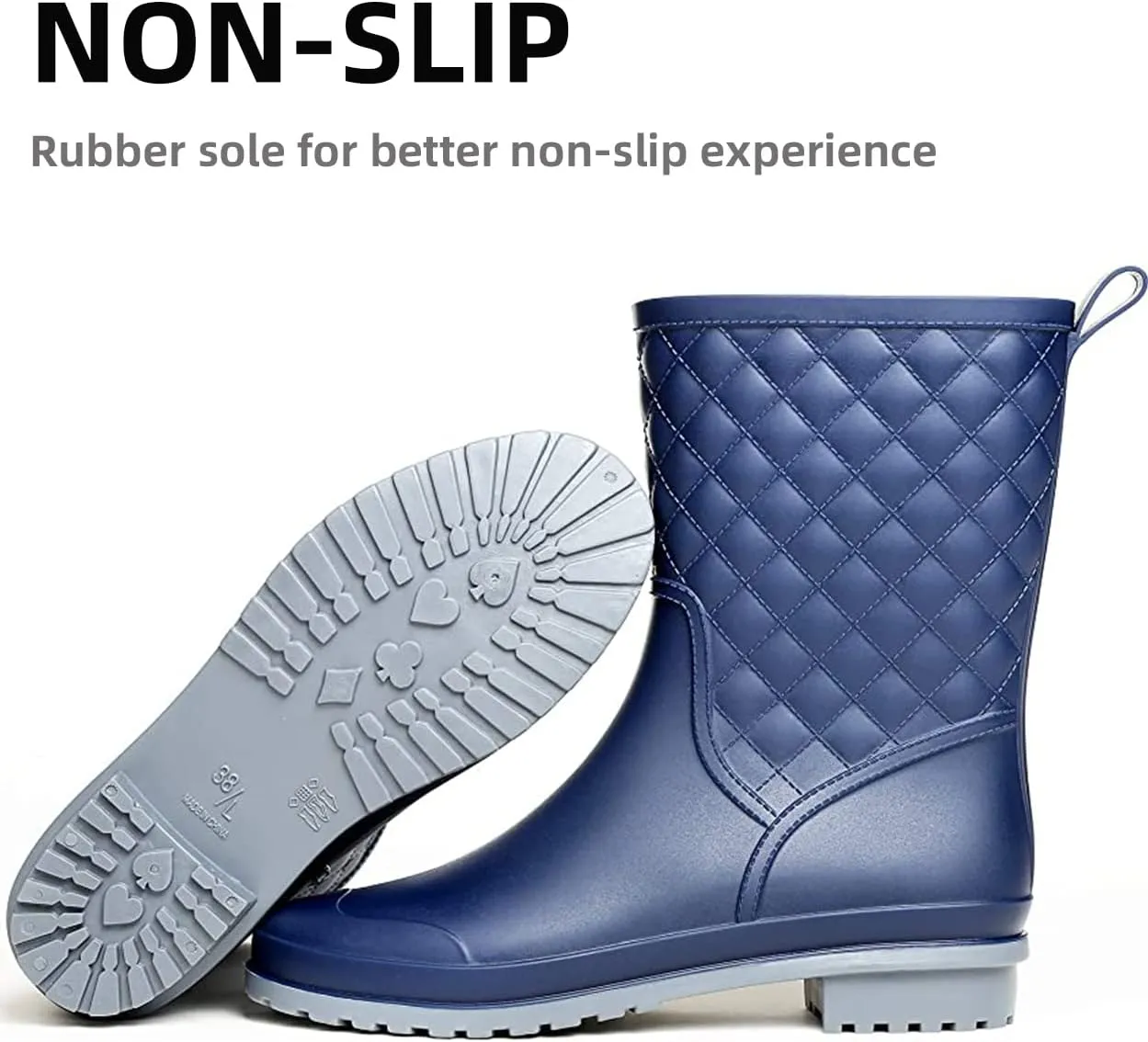 Women's Mid Calf Rain Boots Waterproof Rubber Booties Garden Shoes Outdoor Work
