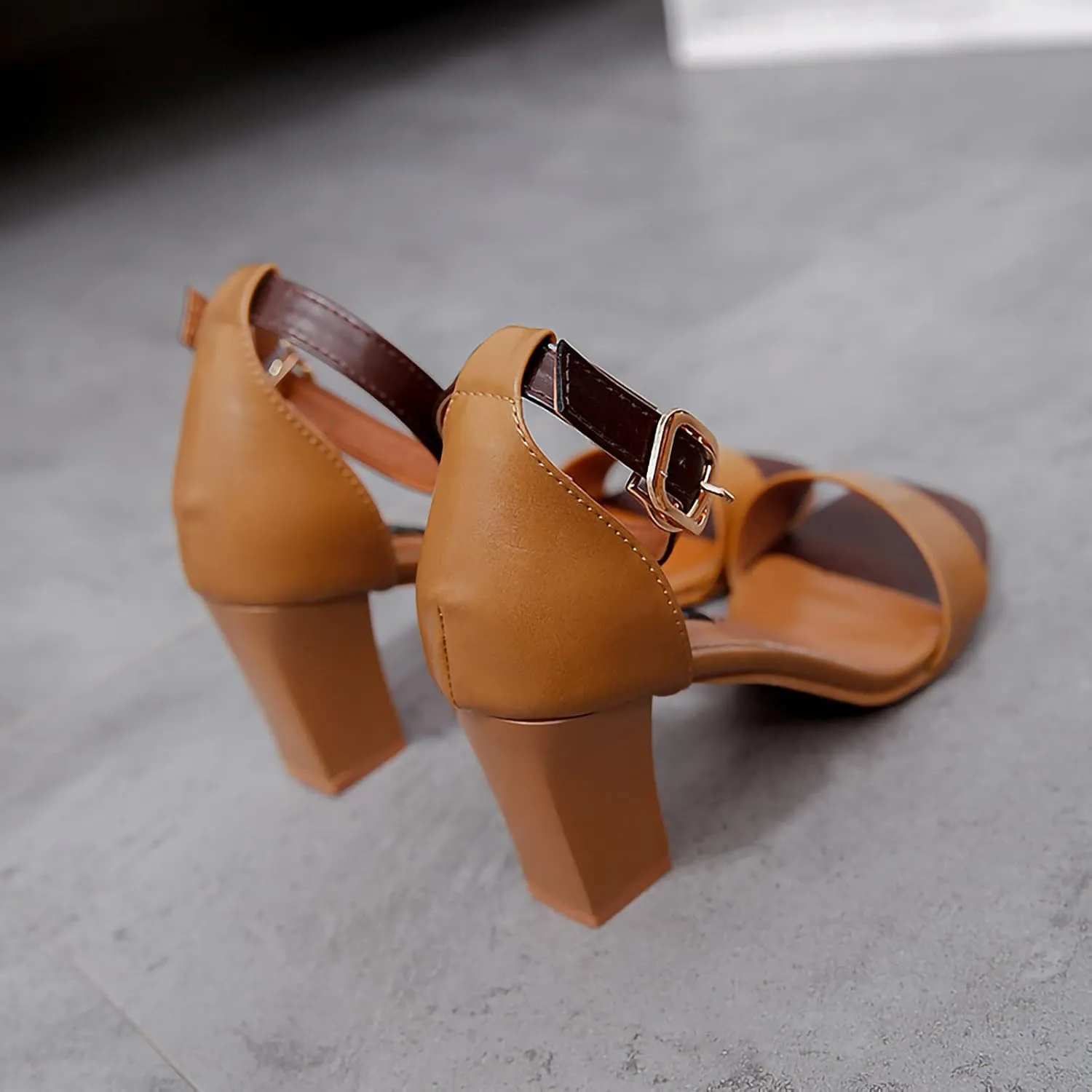 Women's Open Toe Ankle Strap Block Chunky Low Heeled Sandal Comfortable Office Pump Shoes