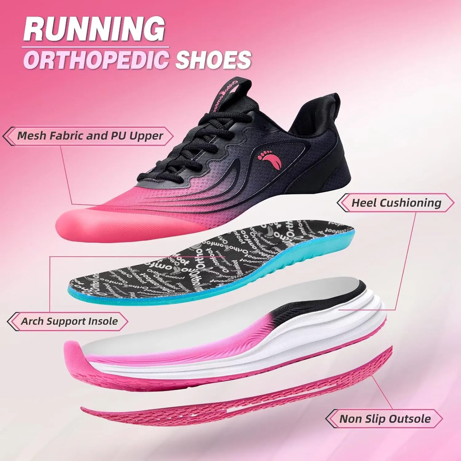 Women's Orthopedic Road Running Shoes: Comfortable Arch Support Plantar Fasciitis Sports Sneakers, Casual Orthotic High Arch Flat Feet Tennis Work Walking Shoes for Foot Heel and Pain Relief