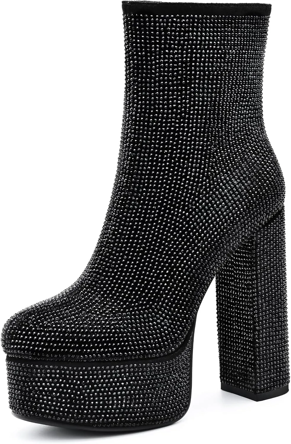Women's Platform Ankle Boots Round Toe Zipper Rhinestone Sparkly Glitter Boots Chunky High Heel for Party Dress Halloween Cosplay