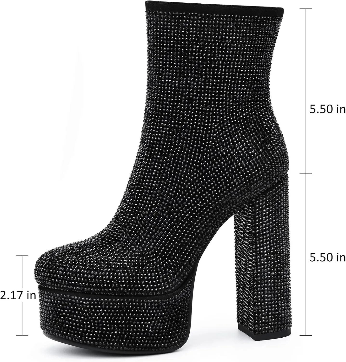 Women's Platform Ankle Boots Round Toe Zipper Rhinestone Sparkly Glitter Boots Chunky High Heel for Party Dress Halloween Cosplay