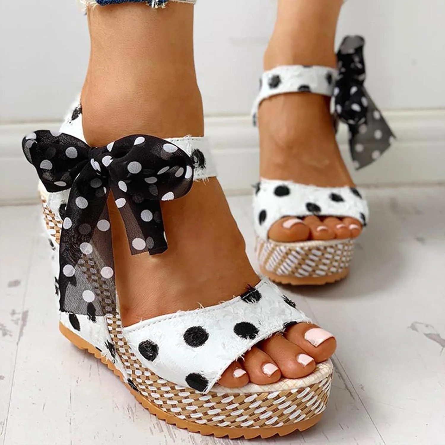 Women's Platform Sandals Wedge Open Toe Ankle Strap Lace Wedding Bridesmaid Shoes Low Heel Close Toe Dressy Wide Width