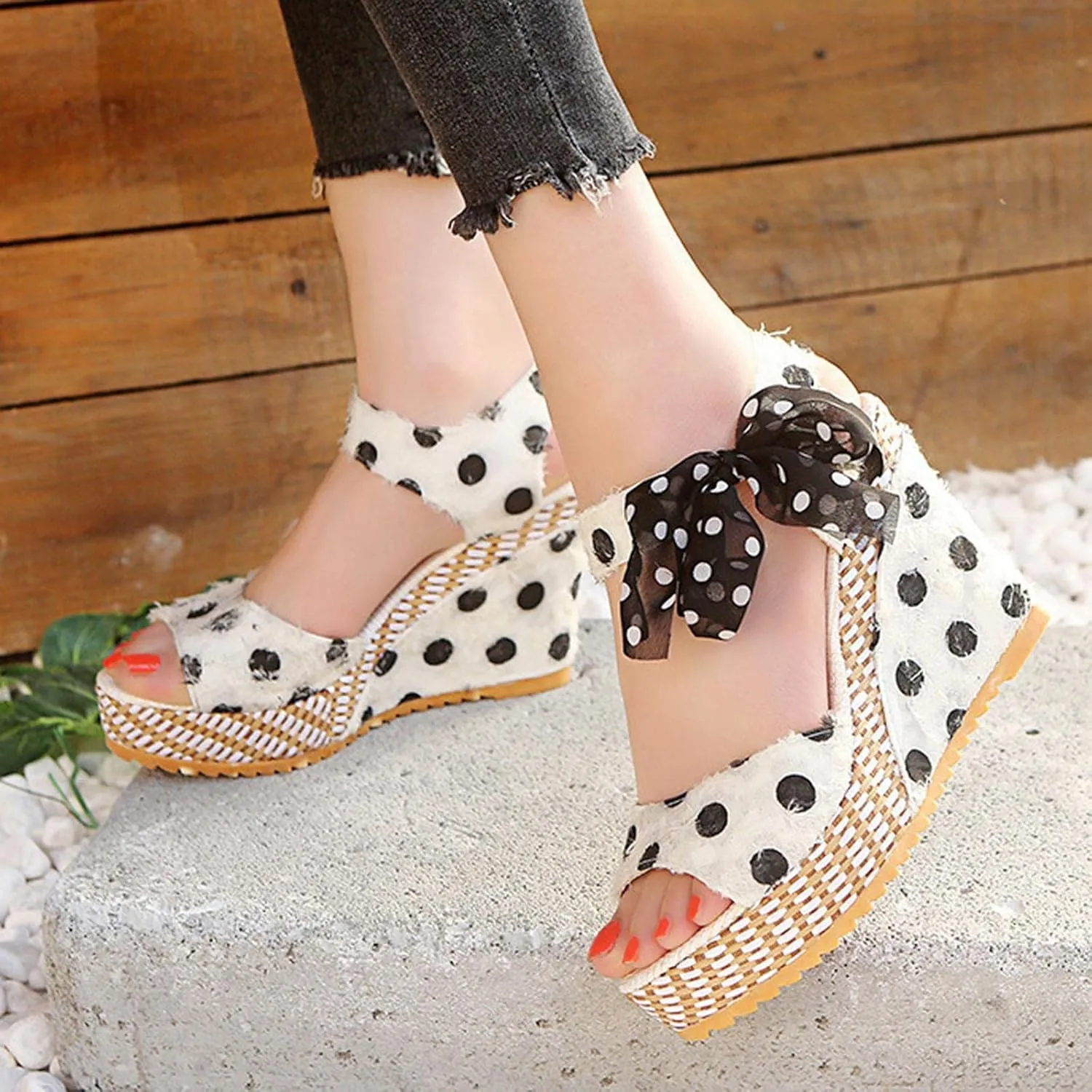 Women's Platform Sandals Wedge Open Toe Ankle Strap Lace Wedding Bridesmaid Shoes Low Heel Close Toe Dressy Wide Width