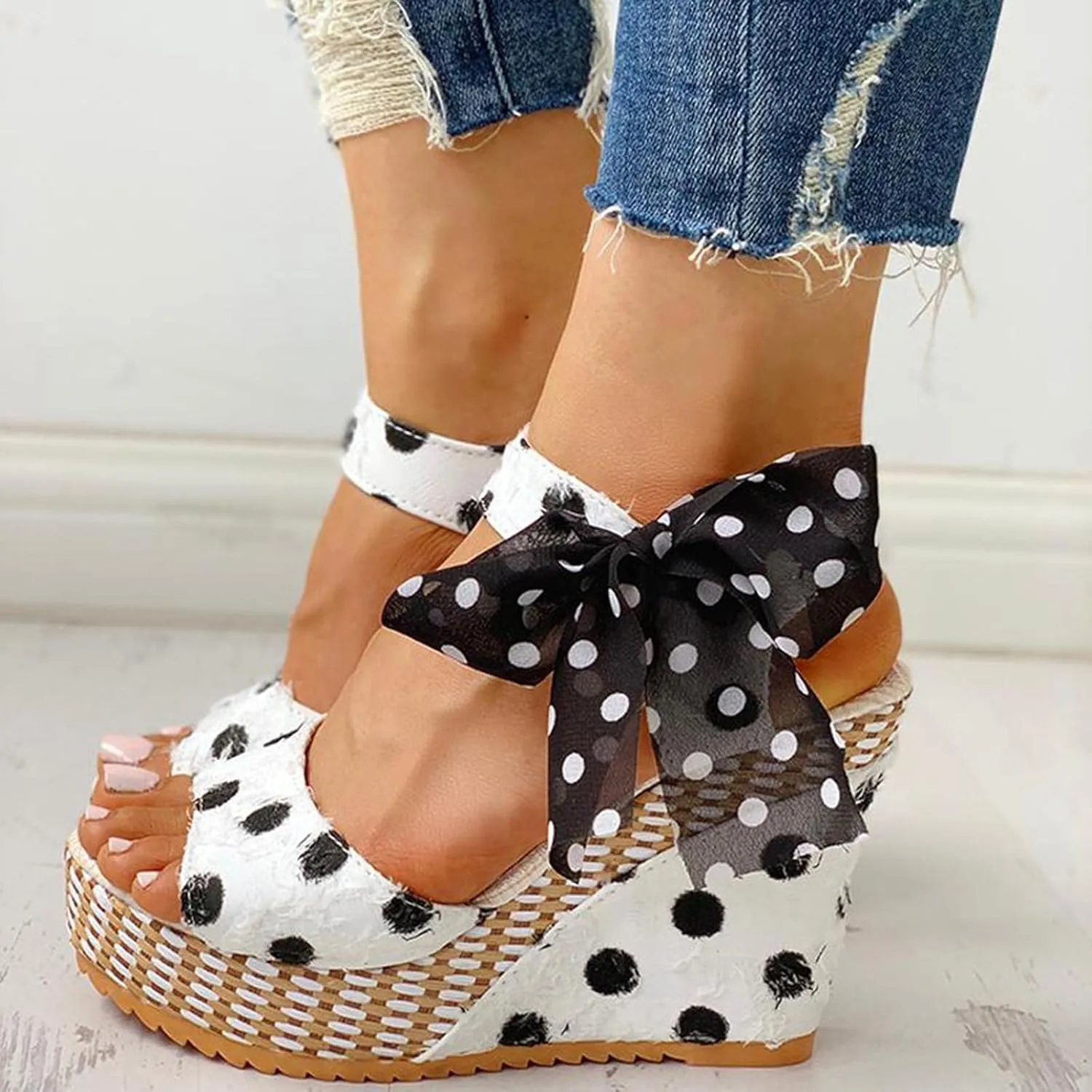 Women's Platform Sandals Wedge Open Toe Ankle Strap Lace Wedding Bridesmaid Shoes Low Heel Close Toe Dressy Wide Width