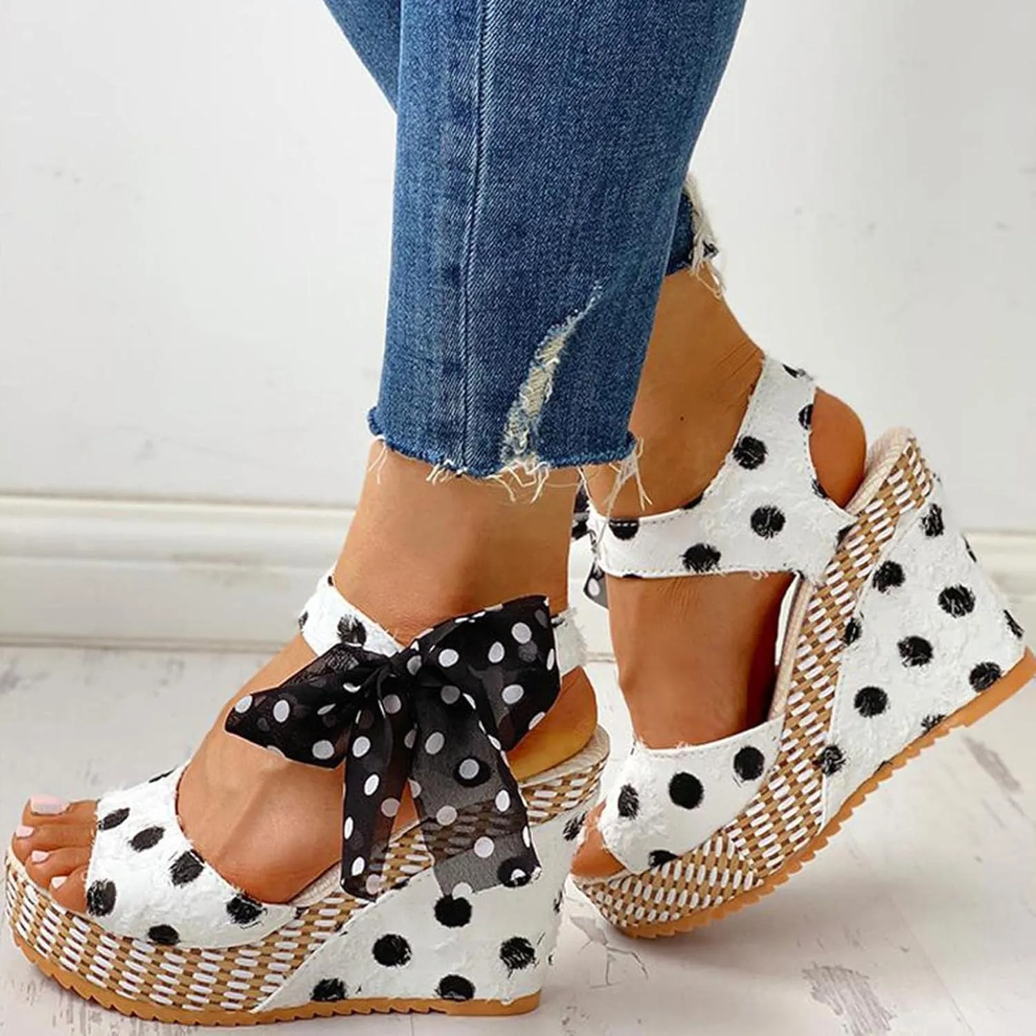 Women's Platform Sandals Wedge Open Toe Ankle Strap Lace Wedding Bridesmaid Shoes Low Heel Close Toe Dressy Wide Width