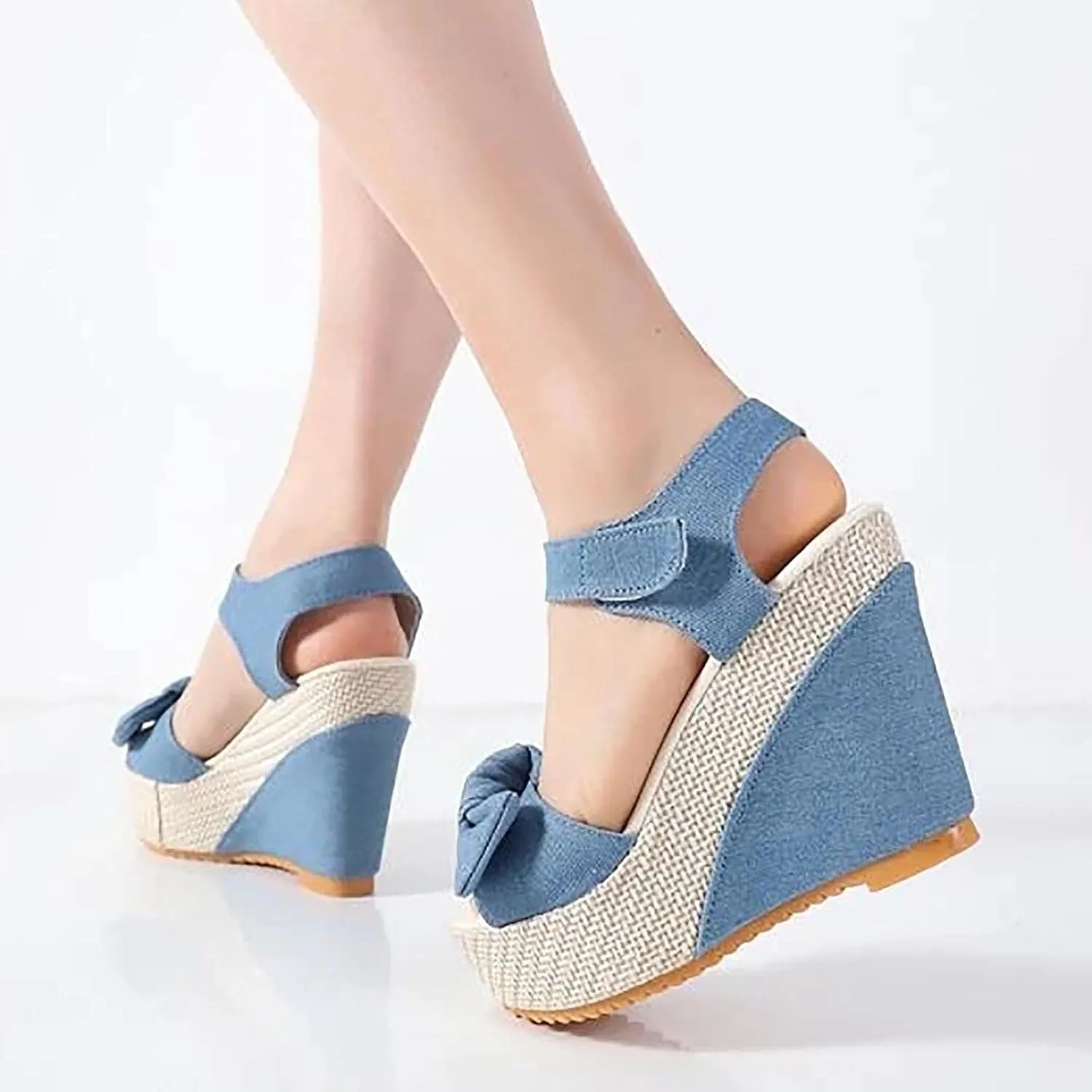Women's Platform Sandals Wedge Open Toe Ankle Strap Lace Wedding Bridesmaid Shoes Low Heel Close Toe Rhinestone Dressy Casual