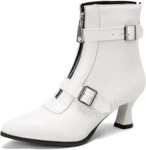 Women's Pointed Toe Kitten Low Heels Ankle Booties Buckle Zipper Winter Elegant Dressy Short Boots