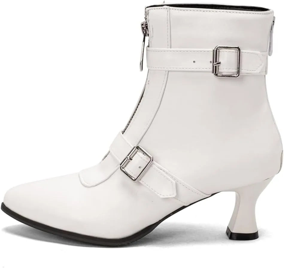 Women's Pointed Toe Kitten Low Heels Ankle Booties Buckle Zipper Winter Elegant Dressy Short Boots