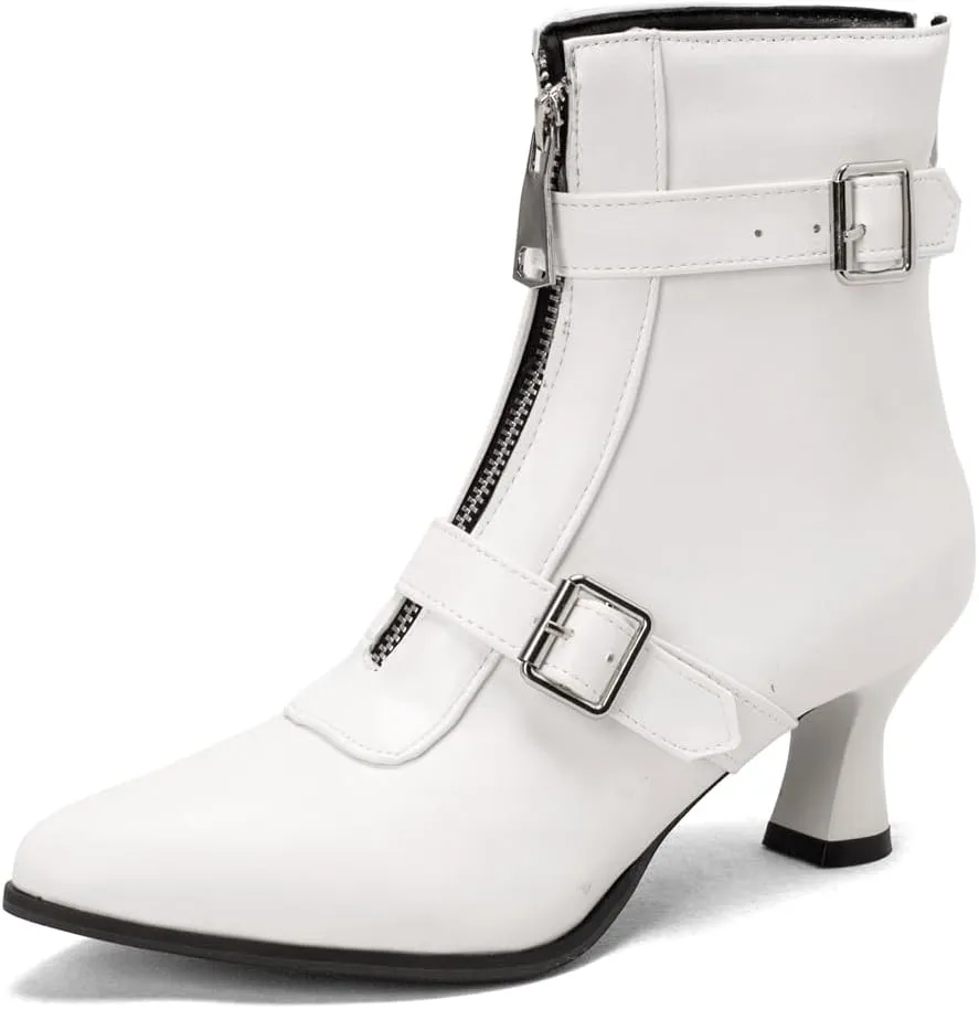 Women's Pointed Toe Kitten Low Heels Ankle Booties Buckle Zipper Winter Elegant Dressy Short Boots