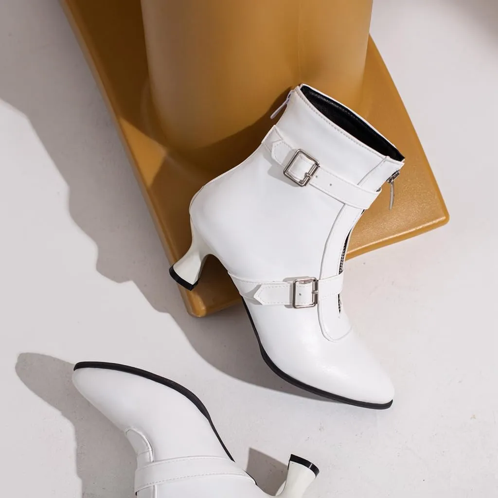 Women's Pointed Toe Kitten Low Heels Ankle Booties Buckle Zipper Winter Elegant Dressy Short Boots