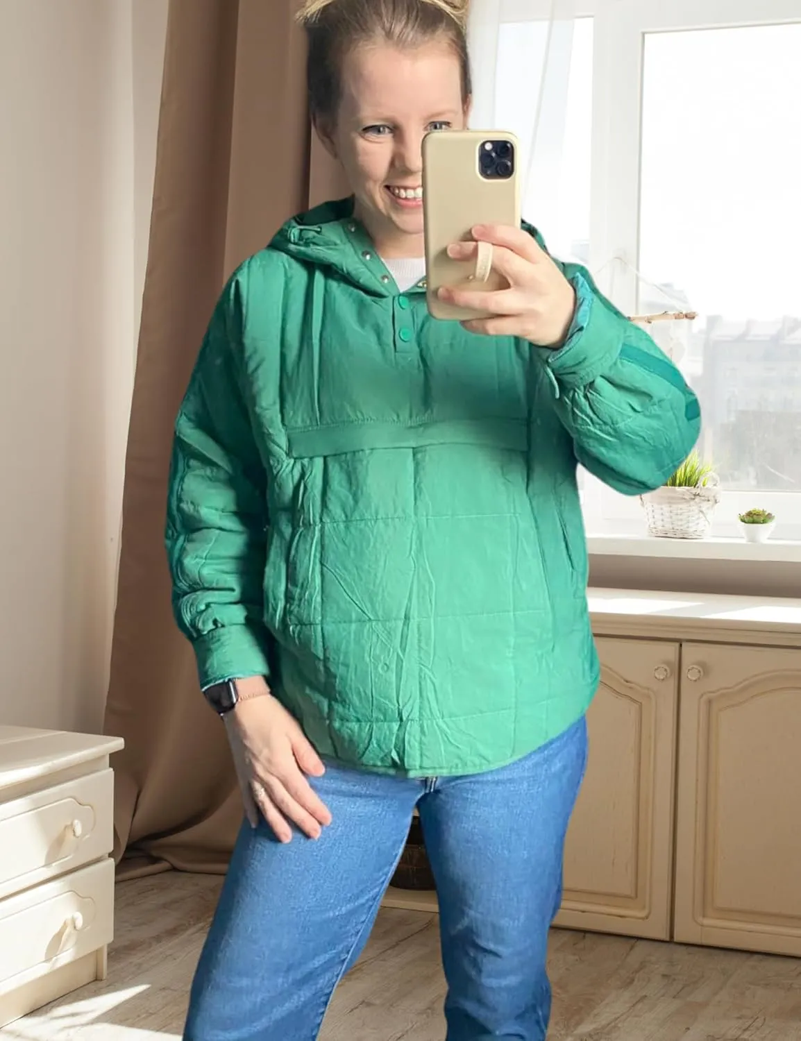 Women's Pullover Puffer Jacket Hooded Oversized Lightweight Quilted Jacket Winter Warm Padded Coat