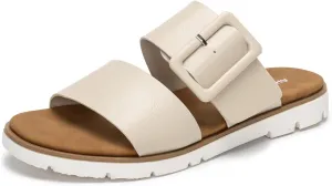 Women's Slide Wide Width Flat Sandals Arch Support Slip On Two Strap Sandals Summer Comfortable Beach Walking Dressy Shoes