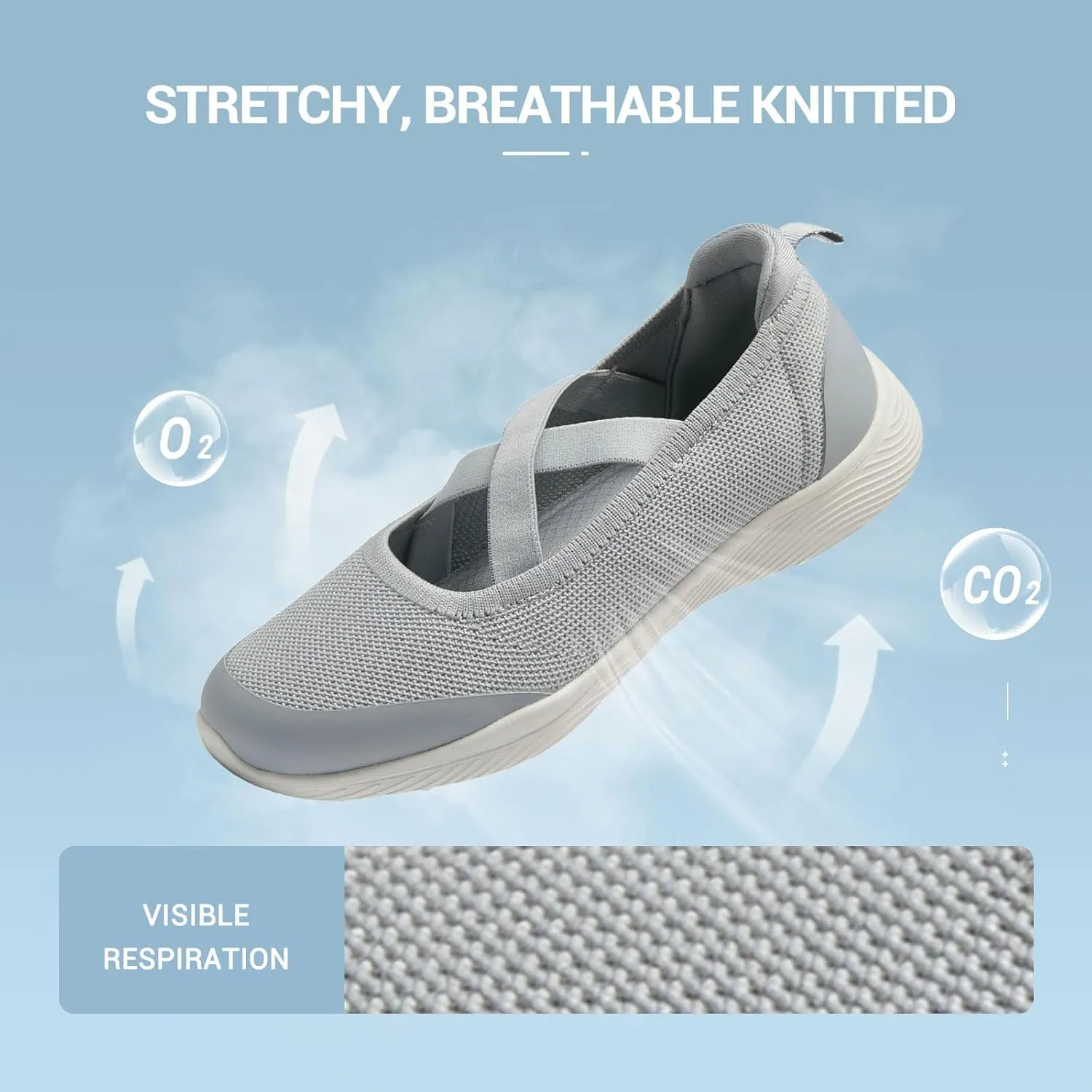 Women's Slip On Walking Shoes Knit Cross Belt Low-Wedge Dressy Ballet Flats Comfortable Sneakers