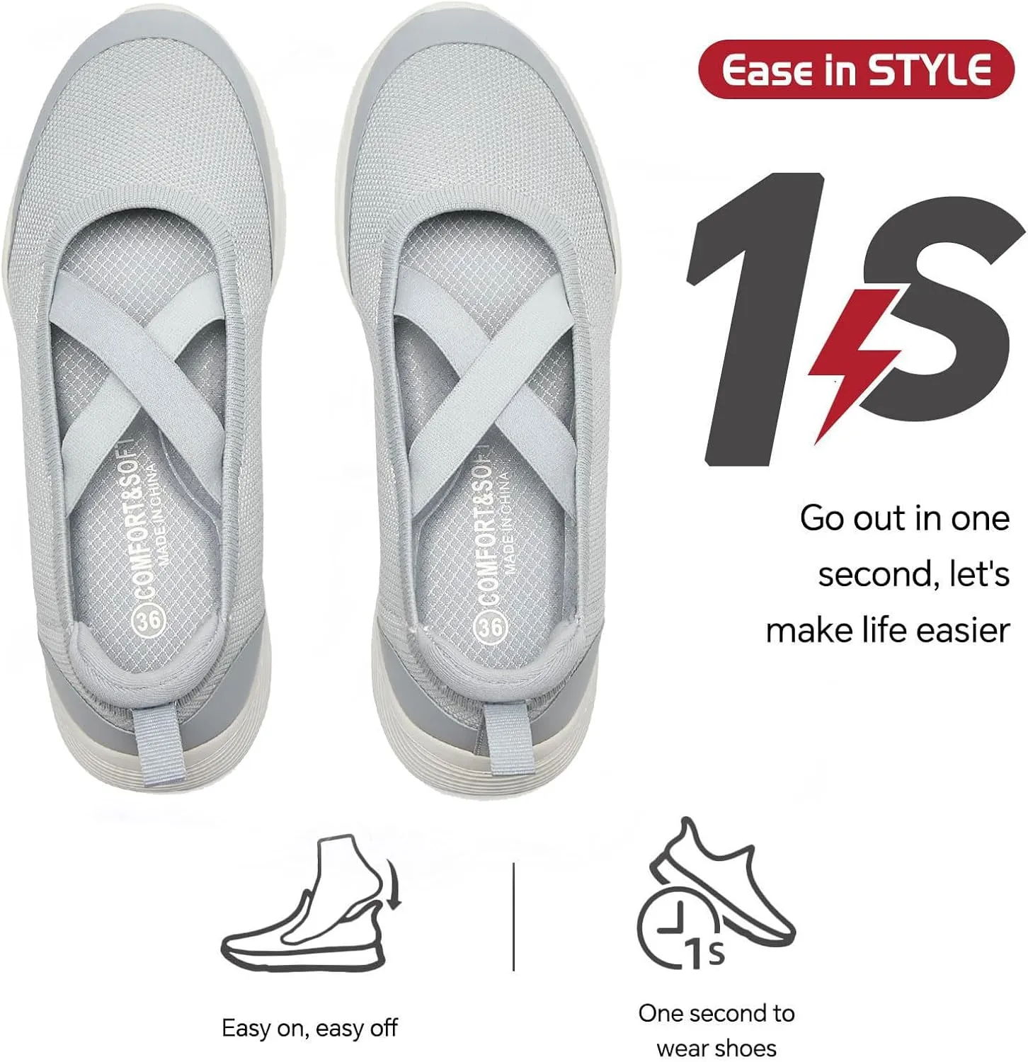 Women's Slip On Walking Shoes Knit Cross Belt Low-Wedge Dressy Ballet Flats Comfortable Sneakers