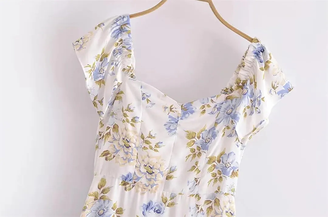 Womens Spaghetti Strap Floral Dress Vintage Asymmetrical Wrap Sundress Party Midi Dresses