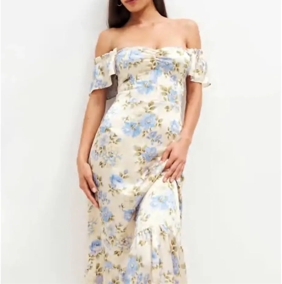Womens Spaghetti Strap Floral Dress Vintage Asymmetrical Wrap Sundress Party Midi Dresses