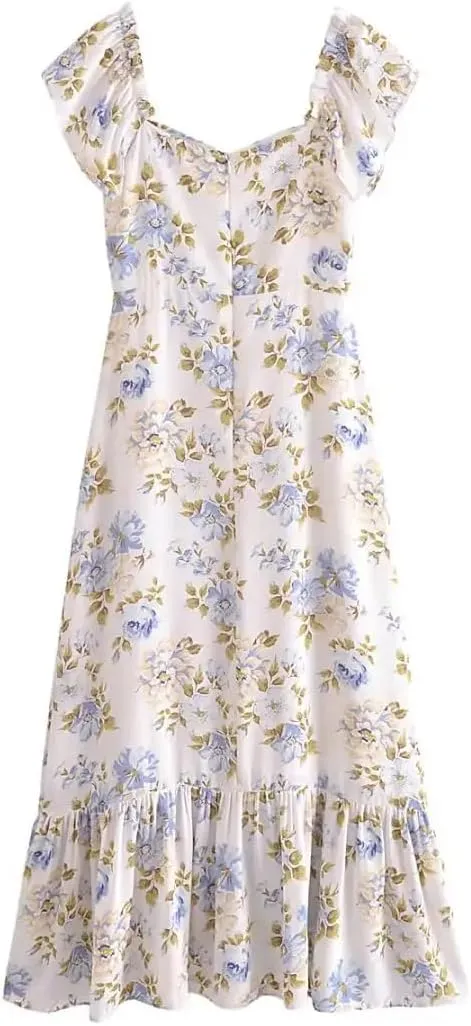 Womens Spaghetti Strap Floral Dress Vintage Asymmetrical Wrap Sundress Party Midi Dresses