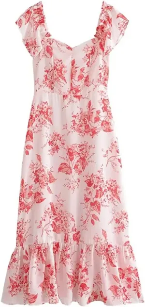 Womens Spaghetti Strap Floral Dress Vintage Asymmetrical Wrap Sundress Party Midi Dresses