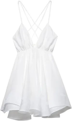 Womens Spaghetti Strap Solid Color Mini Dress A-Line Backless V-Neck Casual Sundress