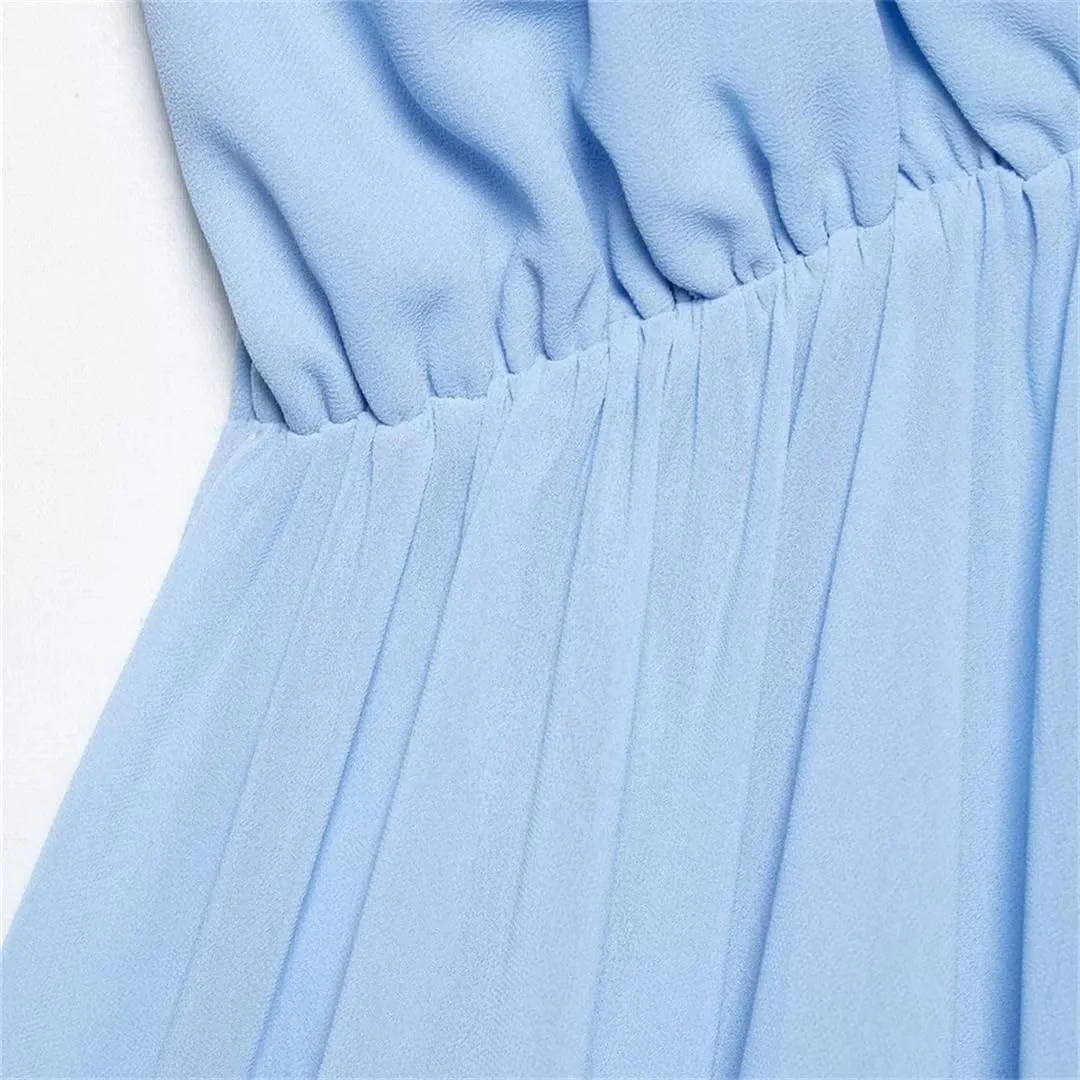 Womens Spaghetti Strap Solid Color Mini Dress A-Line Backless V-Neck Casual Sundress
