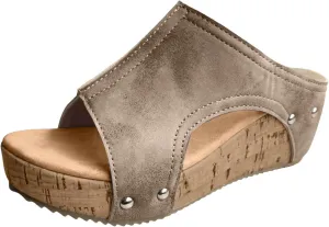 Womens Summer Sandals Peep Toe Slip On Wedge Slides Cut Out Boho Leather Platform Sandal Comfortable High Heeled Shoes