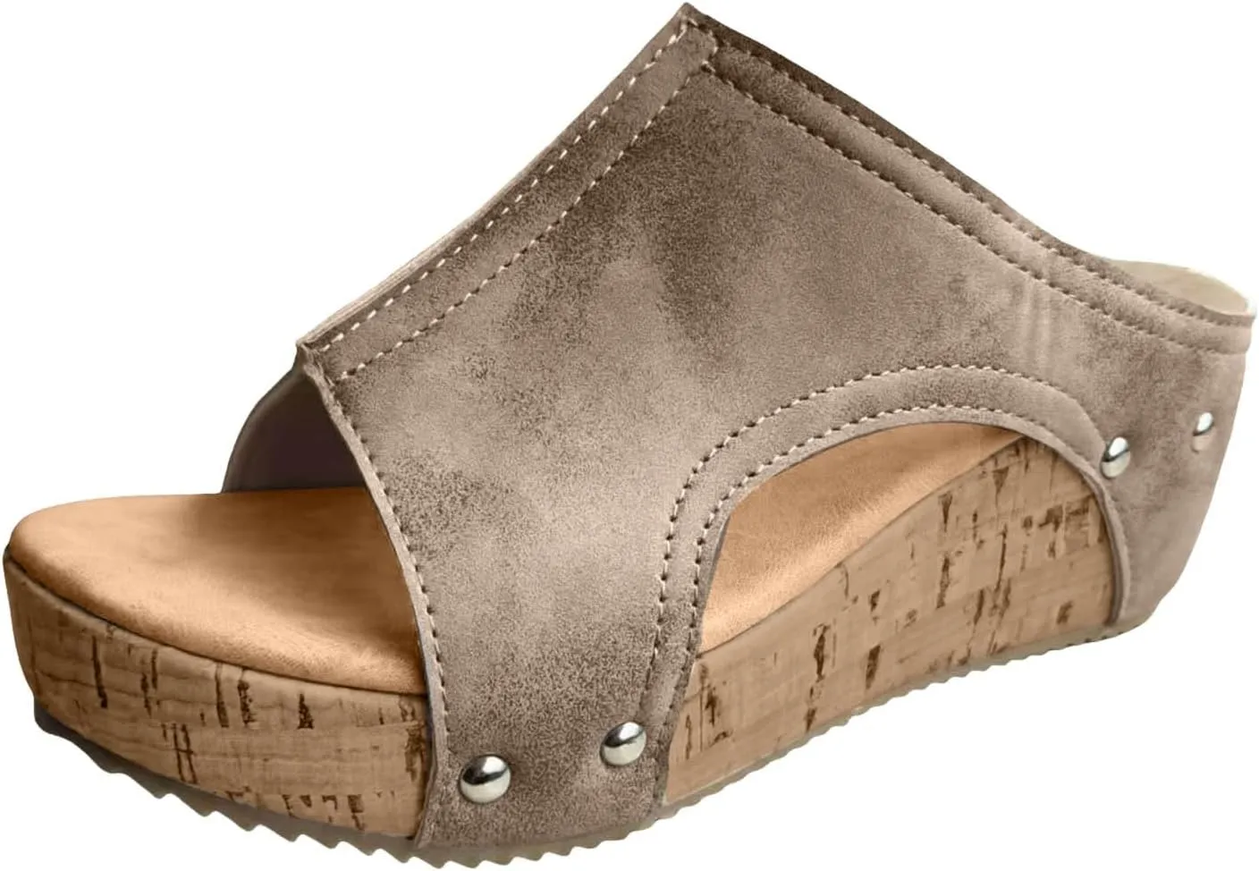 Womens Summer Sandals Peep Toe Slip On Wedge Slides Cut Out Boho Leather Platform Sandal Comfortable High Heeled Shoes
