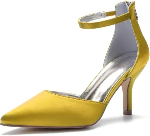 Womens Wedding Shoes Women's Closed Toe Heels for Women Stilettos Pumps Ankle Strap Pointed Wedding Bride Ladies Dress Shoes High Heels,Light Purple,10(Yellow,12)