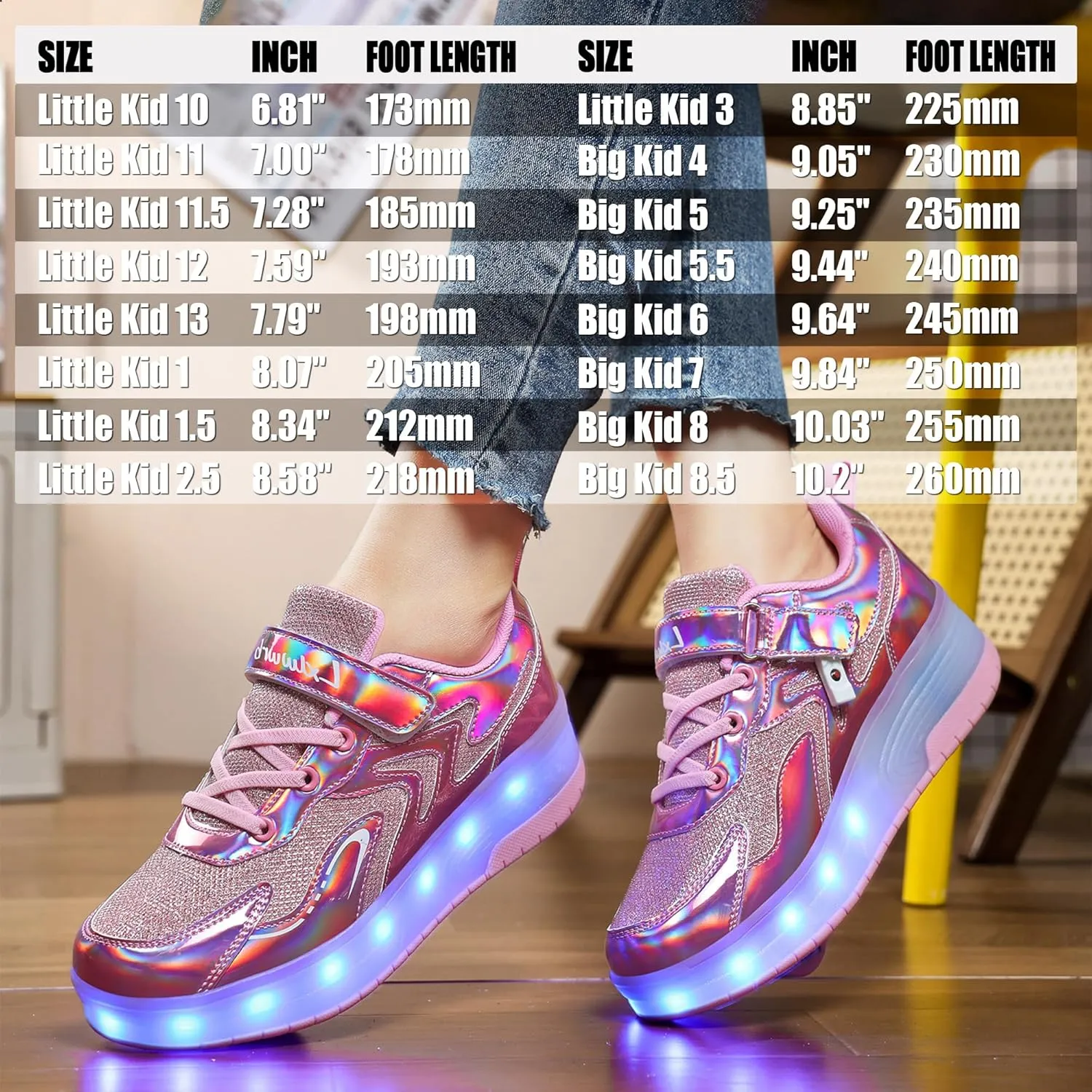 Wooowyet LED Roller Skate Shoes for Kids Boys Girls Light Up Fashion Sneakers Wheels Wheeled USB Rechargeable Hook&Loop